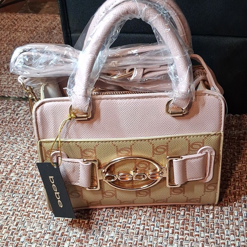 BEBE Leilani Monogram Crossbody Almond / Powder Pink New With Tags